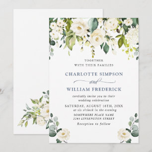 Convites Casamento Elegante Eucalyptus White Roses Greenery