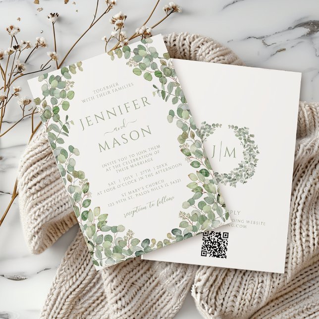 Convites Casamento Elegante Eugalyptus Greenery Wreath (Criador carregado)