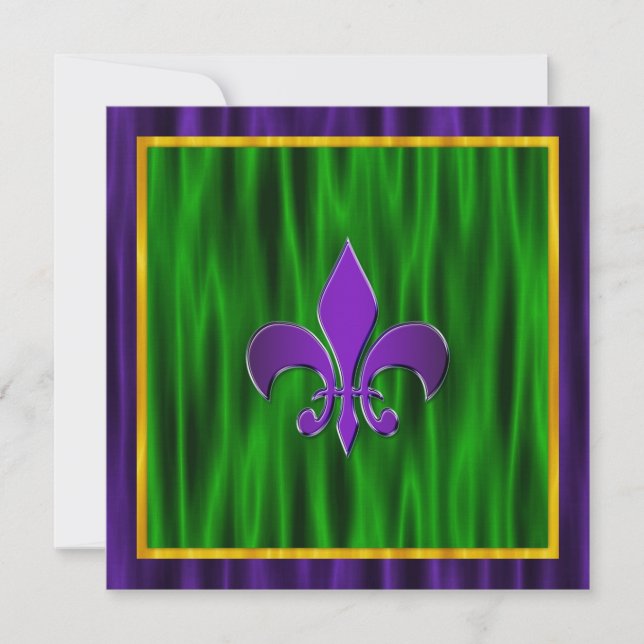 Convites Casamento Elegante Fleur De Lis Mardi Gras (Frente)
