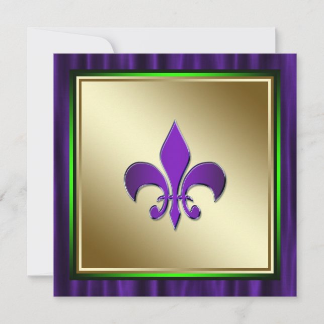 Convites Casamento Elegante Fleur De Lis Mardi Gras (Frente)