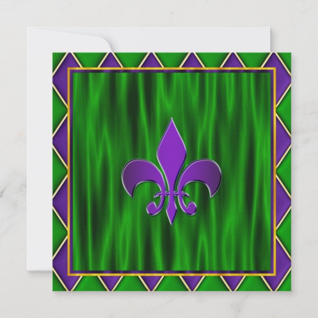 Convites Casamento Elegante Fleur De Lis Mardi Gras (Frente)