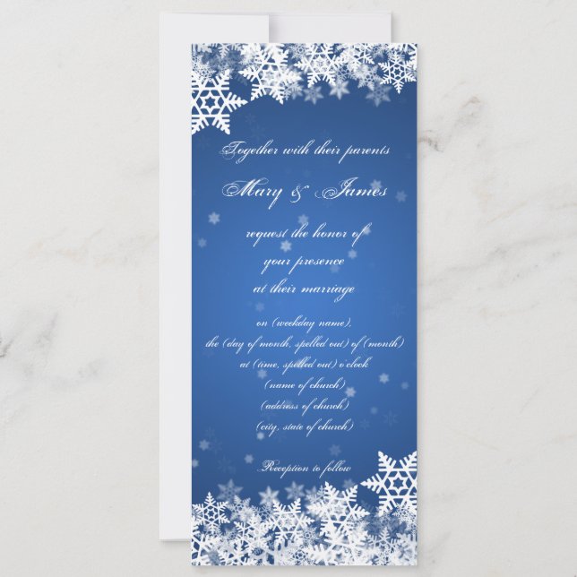 Convites Casamento Elegante Flocos de Neve de inverno Blue  (Verso)