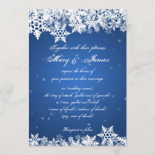 Convites Casamento Elegante Flocos de Neve de inverno Blue