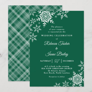 Convites Casamento Elegante Flocos de Neve Xadrez Verde Caç
