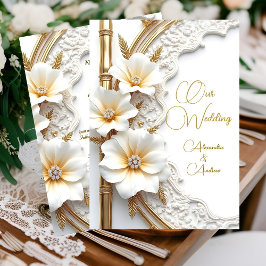 Convites Casamento Elegante Flor de Bambu Diamante Ouro Bra