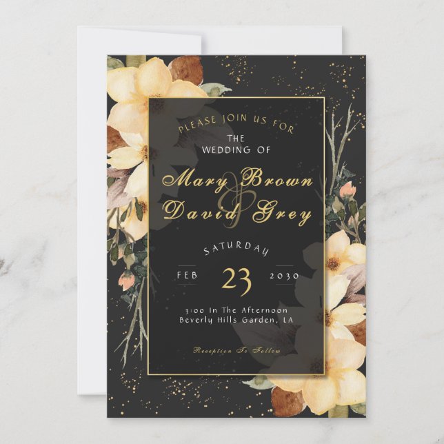 Convites Casamento Elegante Flor de Ouro (Frente)