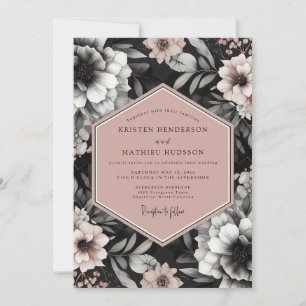 Convites Casamento Elegante Flora Charcoal Blush
