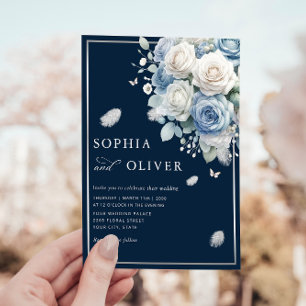 Convites Casamento Elegante Floral Azul Elegante Boho Dusty