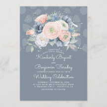 Casamento Elegante Floral Azul Pêssego e Rosa