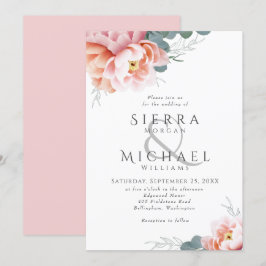 Convites Casamento Elegante Floral Blush Pink Peony Greener