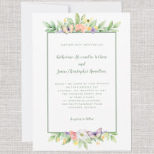 Casamento Elegante Floral Borboleta Aquarela Verde
