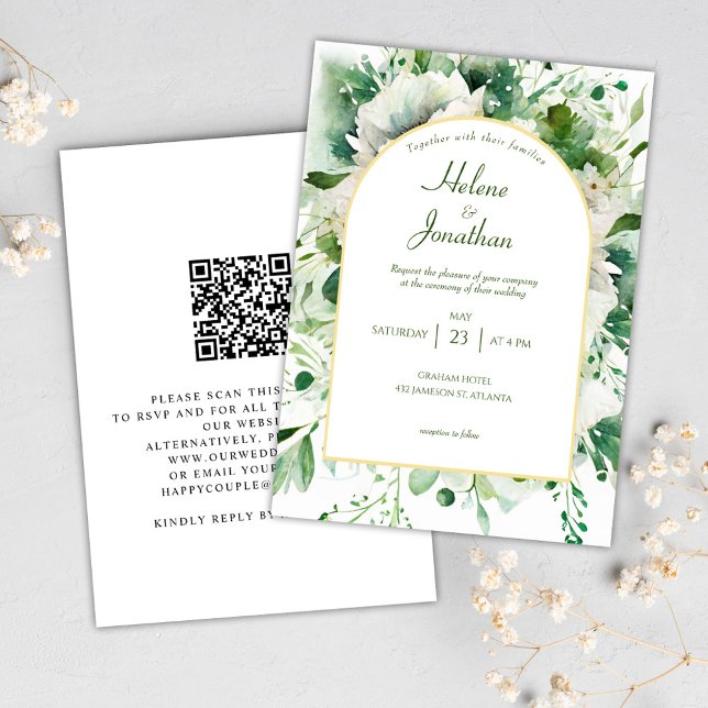 Convites Casamento Elegante Floral Botânico Emerald Green (Emerald Green Botanical Floral Elegant Wedding Invitation)