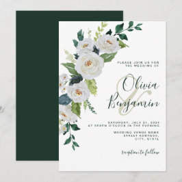 Convites Casamento Elegante Floral Branco Emerald Ivory
