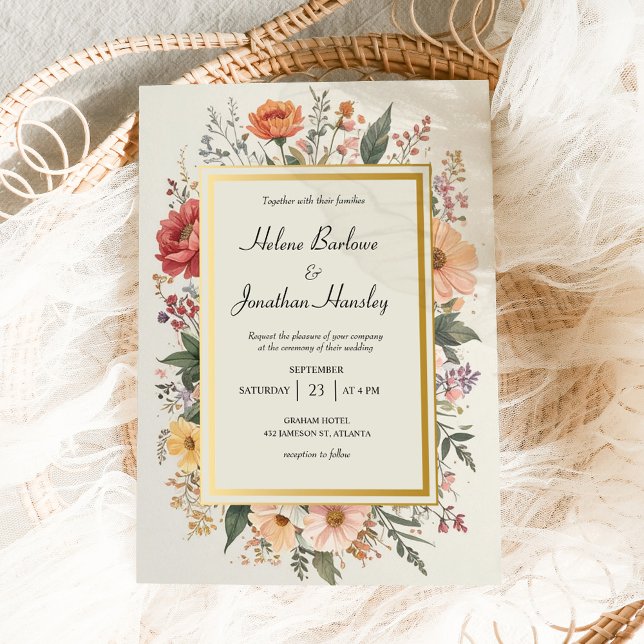 Convites Casamento Elegante Floral Chic Boho Chic (Wildflower Boho Chic Floral Elegant Wedding Invitation)