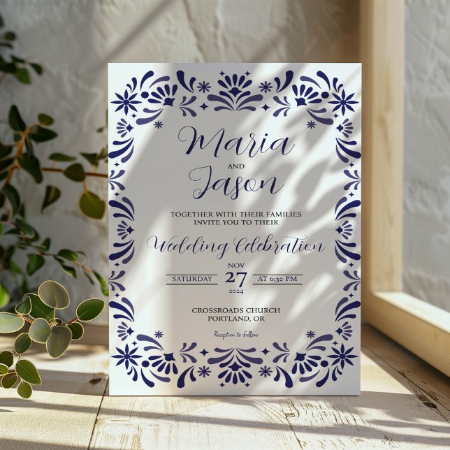 Convites Casamento Elegante Floral de Lavanda Azul-Marinho  (Mexican Navy Blue Lavender Floral Elegant Wedding Invitation)