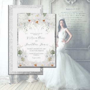 Convites Casamento Elegante Floral de Lillies Brancos