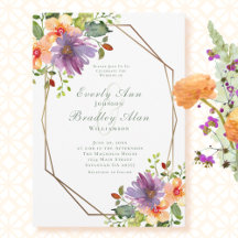 Casamento Elegante Floral de Peach Purple Watercol