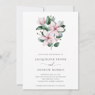 Convites Casamento Elegante Floral Eucalyptus Magnolia Rosa