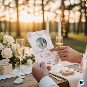 Convites Casamento Elegante Floral Floral Cor-de-Água Rosa