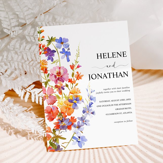 Convites Casamento Elegante Floral Floral de Vidraça Selvag (Wildflower Watercolor Floral Elegant Wedding Invitation)