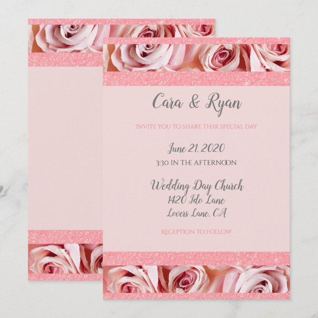 Convites Casamento Elegante Floral Floral Romântico-Rosa Es (Frente/Verso)