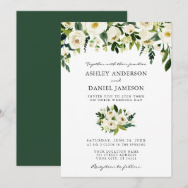 Convites Casamento Elegante Floral Floral Verde-Watercolor