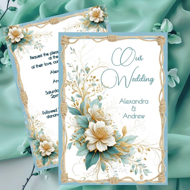 Convites Casamento Elegante Floral Flores Azuis Brancas Ver (Criador carregado)