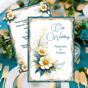 Convites Casamento Elegante Floral Flores Azuis Ciano Branc