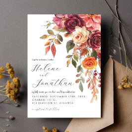 Convites Casamento Elegante Floral Laranja Burnt Burnt