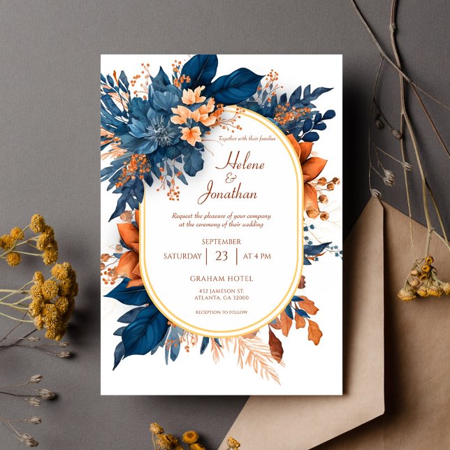 Convites Casamento Elegante Floral Moderno Russo (Modern Rustic Floral Elegant Wedding Invitation)