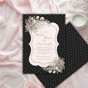 Convites Casamento Elegante Floral Preto Borgonha Chuveiro