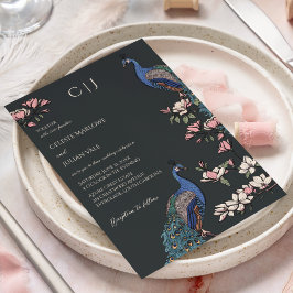Convites Casamento Elegante Floral Preto Pavão