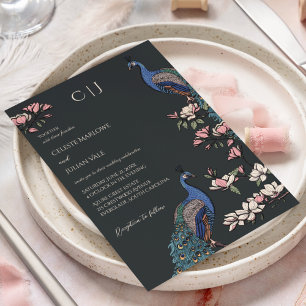 Convites Casamento Elegante Floral Preto Pavão