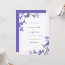 Convites Casamento Elegante Floral Roxo e Geométrico Pratea