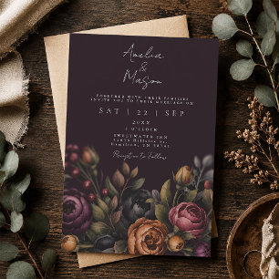 Convites Casamento Elegante Floral Sombrio e Escuro