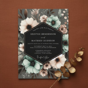 Convites Casamento Elegante Floral Turquesa Sombrio