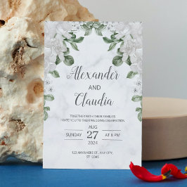 Convites Casamento Elegante Floral Verde-Branco Minimalista