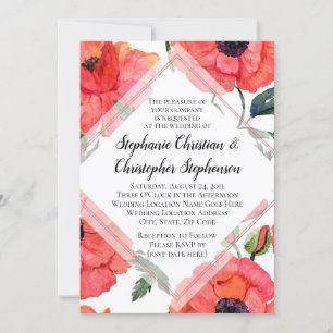 Convites Casamento elegante floral vermelho da aguarela da