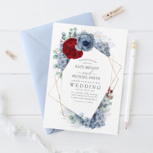 Casamento Elegante Floral Vermelho Dusty Blue e Bu