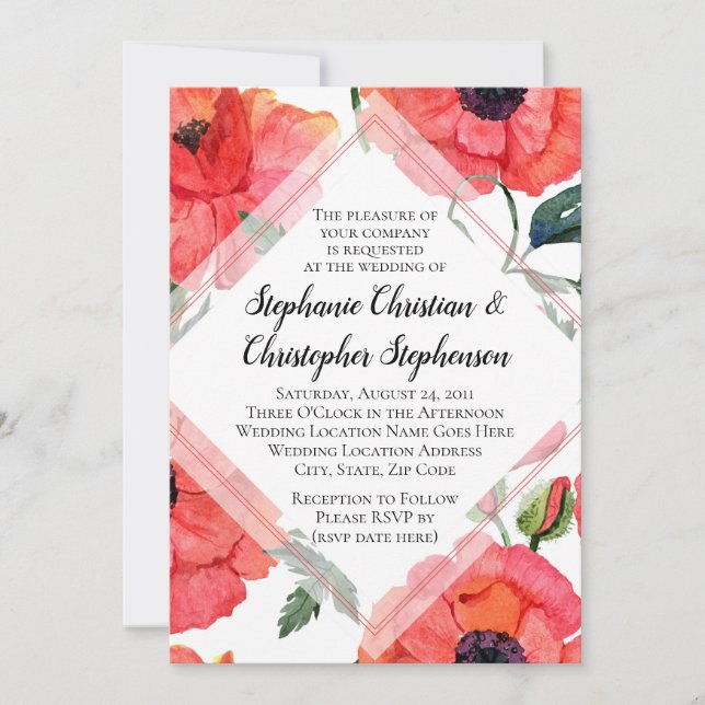 Convites Casamento Elegante Floral Vermelho Floral Vermelho (Frente)
