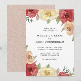 Convites Casamento Elegante Floral Vermelho Simples