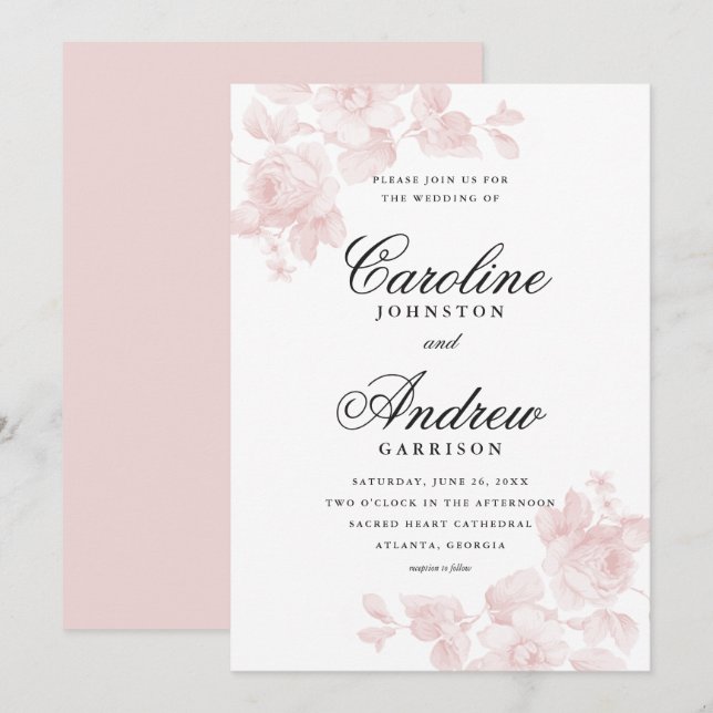 Convites Casamento Elegante Floral Vintage (Frente/Verso)