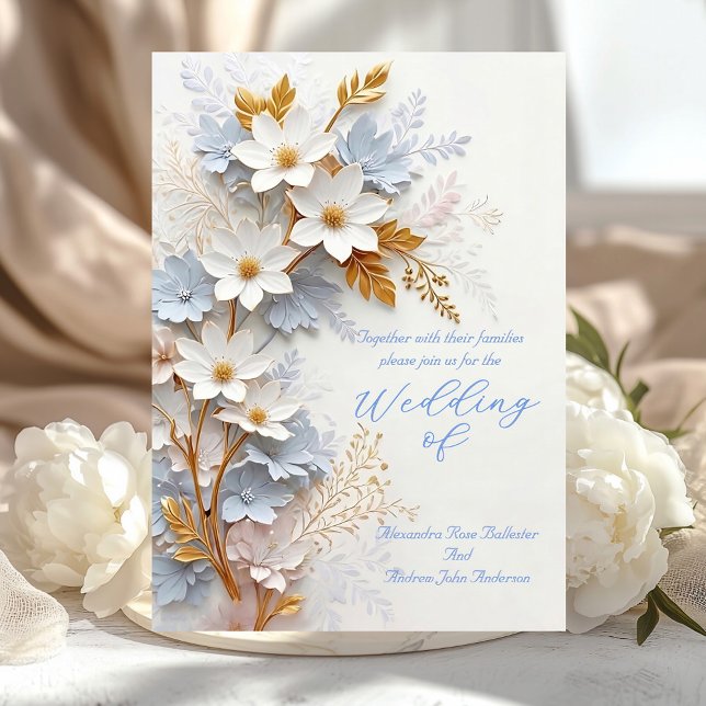 Convites Casamento Elegante Flores Azul Centáurea Branco Do (Criador carregado)