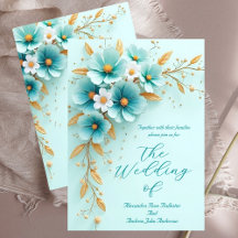 Casamento Elegante Flores Azul Teal Branco Dourado