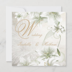 Convites Casamento Elegante Flores Brancas Bege Floral Dour