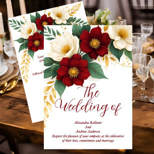 Convites Casamento Elegante Flores Burgundy Branco Dourado