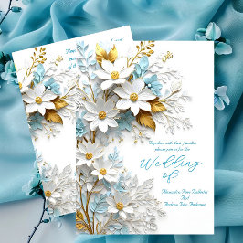 Convites Casamento Elegante Flores de Renda Azul Branco Dou