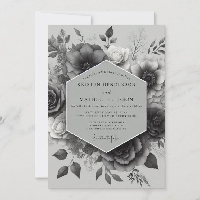 Convites Casamento Elegante Florir Noir (Frente)