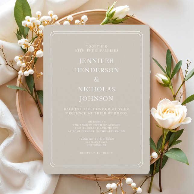Convites Casamento Elegante Formal Bege (Elegant Formal Taupe Wedding Invitation)