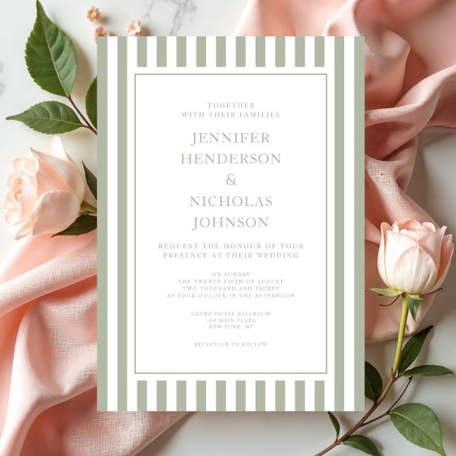 Convites Casamento Elegante Formal com Listras Verde Sage (Elegant Formal Stripes Sage Green Wedding Invitation
)